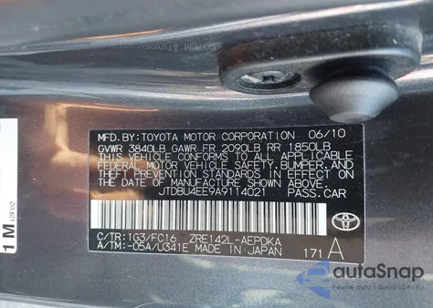 2010 Toyota Corolla Le из США, поврежденный, VIN JTDBU4EE9A9114021